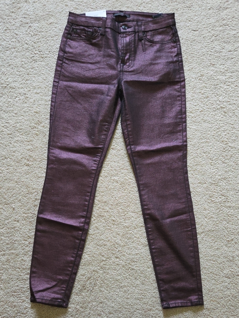 7 For All Mankind - Metallic Plum Coated Skinny Pants